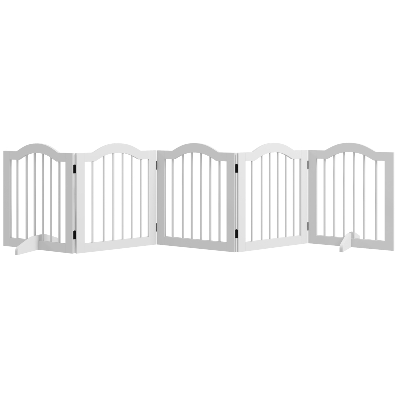 Pawhut Barreira para Cães 5 Painéis Dobrável Flexível Madeira Maciça/MDF 254,5x29,5x61 cm Branco