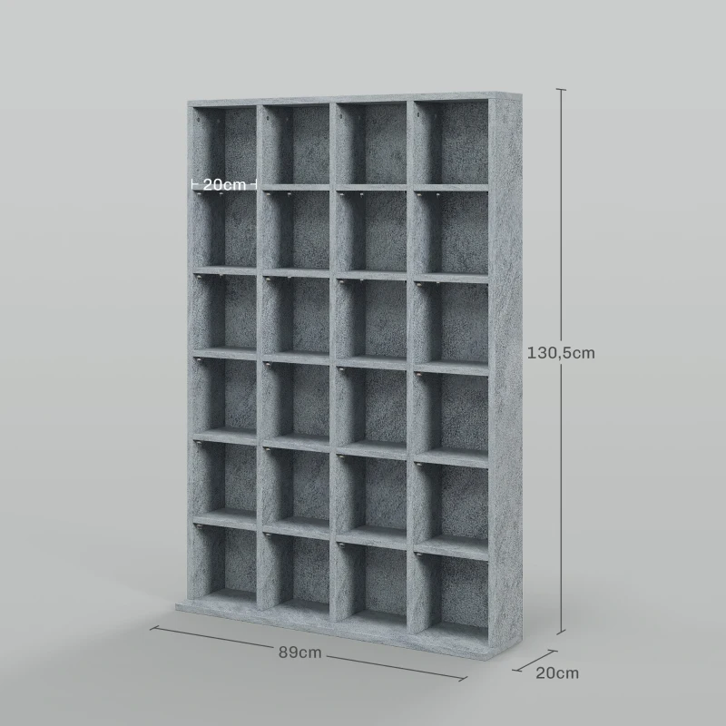HOMCOM Móvel de Armazenamento Multimídia 480 CD/ 312 DVD Biblioteca em Madeira com Prateleiras Ajustáveis 89x130,5 cm Cinza
