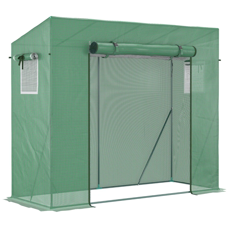 Outsunny Estufa de Jardim Anti UV 2 Janelas com Tela Mosquiteira Barras de Reforço 200x77x169 cm Aço PP Verde