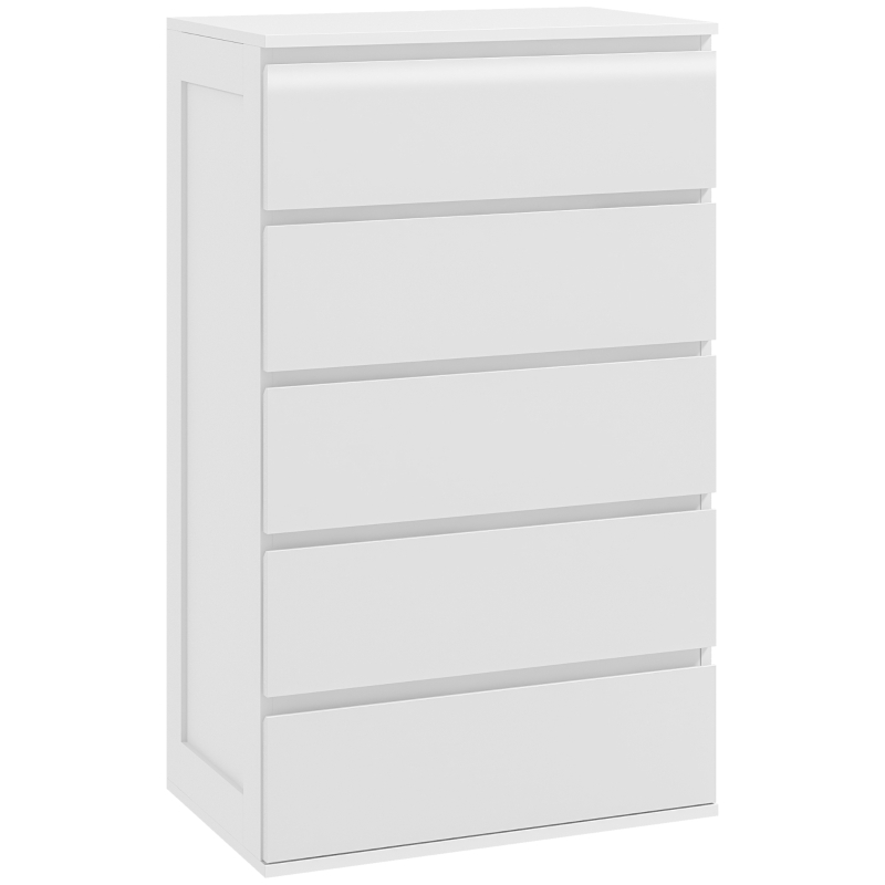 HOMCOM Cômoda 5 Gavetas Móvel de Armazenamento Sem Puxadores estilo Minimalista 60x38x100 cm Branco