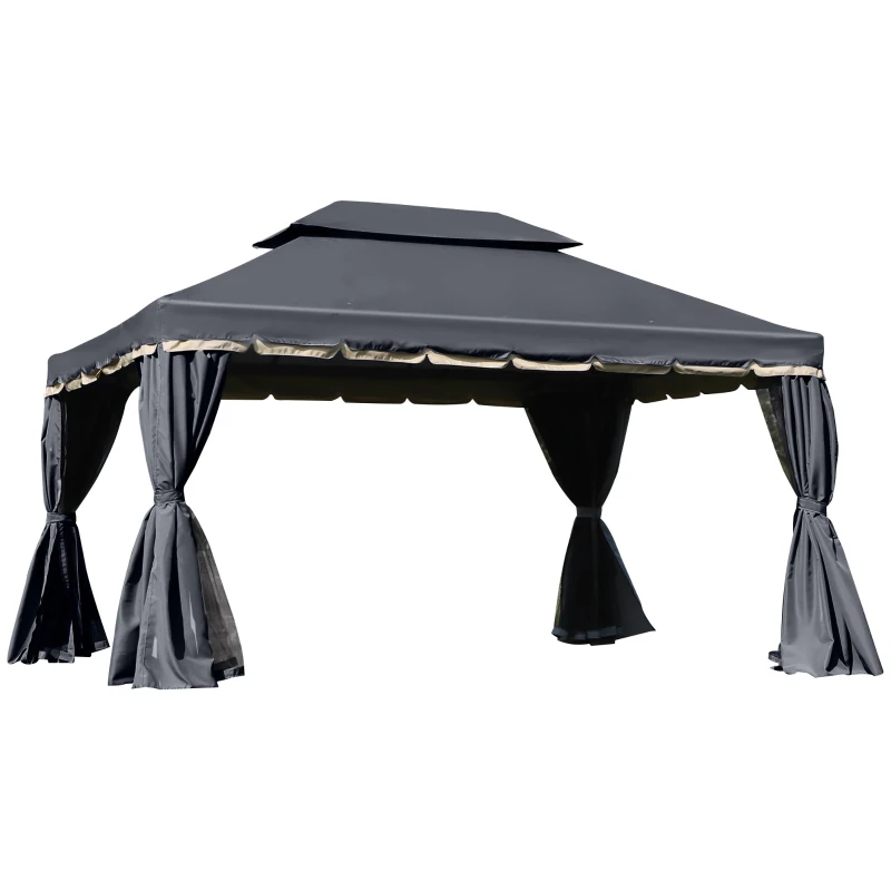 Outsunny Tonnelle de jardin extérieur 4 x 3 m barnum double toit tente de réception avec parois et moustiquaires noir(m-11)