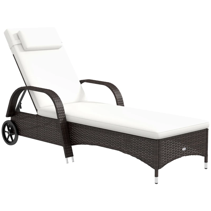 Outsunny Transat bain de soleil grand confort : matelas, têtière, inclinaison réglable multipositions, accoudoirs, roulettes résine tressée noir
