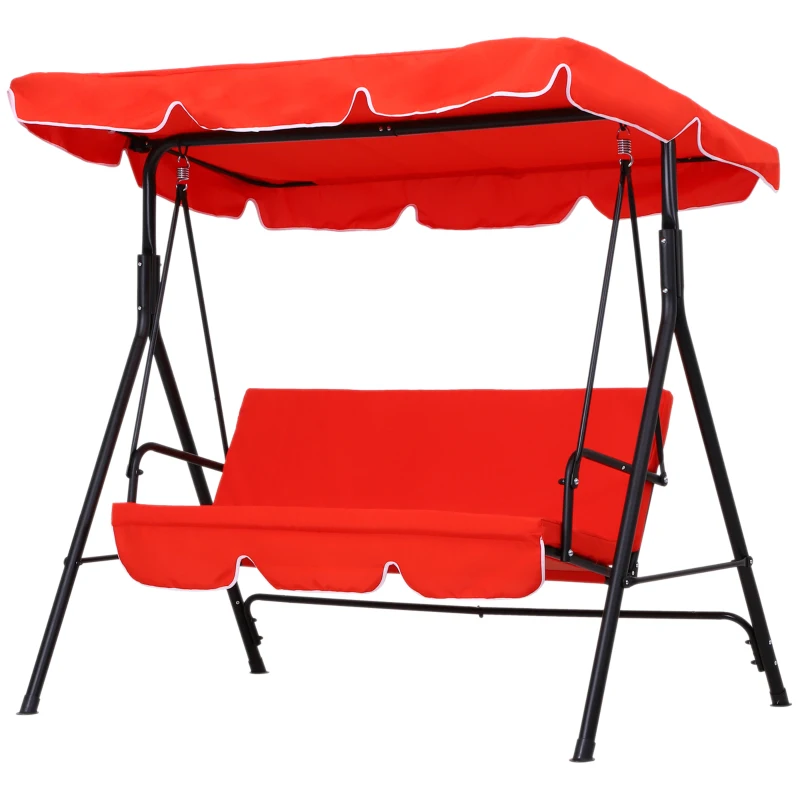 Outsunny Baloiço de Jardim 3 Lugares Teto Inclinação Ajustável Assento e Encosto 1,72x1,1x1,52 m Aço Preto Poliéster Vermelho