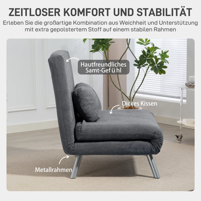 HOMCOM Fauteuil met Bedfunctie, 2-in-1 Ontwerp, Slaapfauteuil, Gastbed, Stofbekleding, met Kussen, Donkergrijs(m-6)
