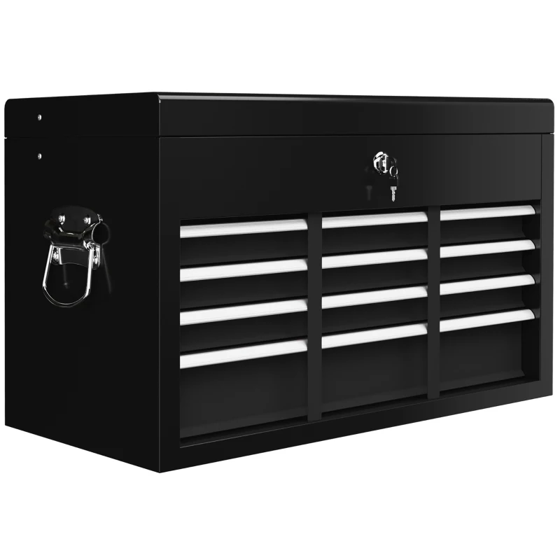 HOMCOM Caixa de Ferramentas com 6 Gavetas em Aço com Fechadura 60x26x34 cm Preto