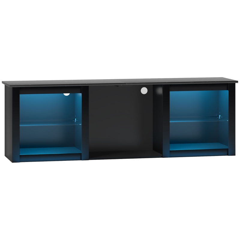 HOMCOM Móvel TV com Iluminação LED para Televisão Até 65 Polegadas 160 cm com Prateleiras de Vidro Ajustáveis Preto