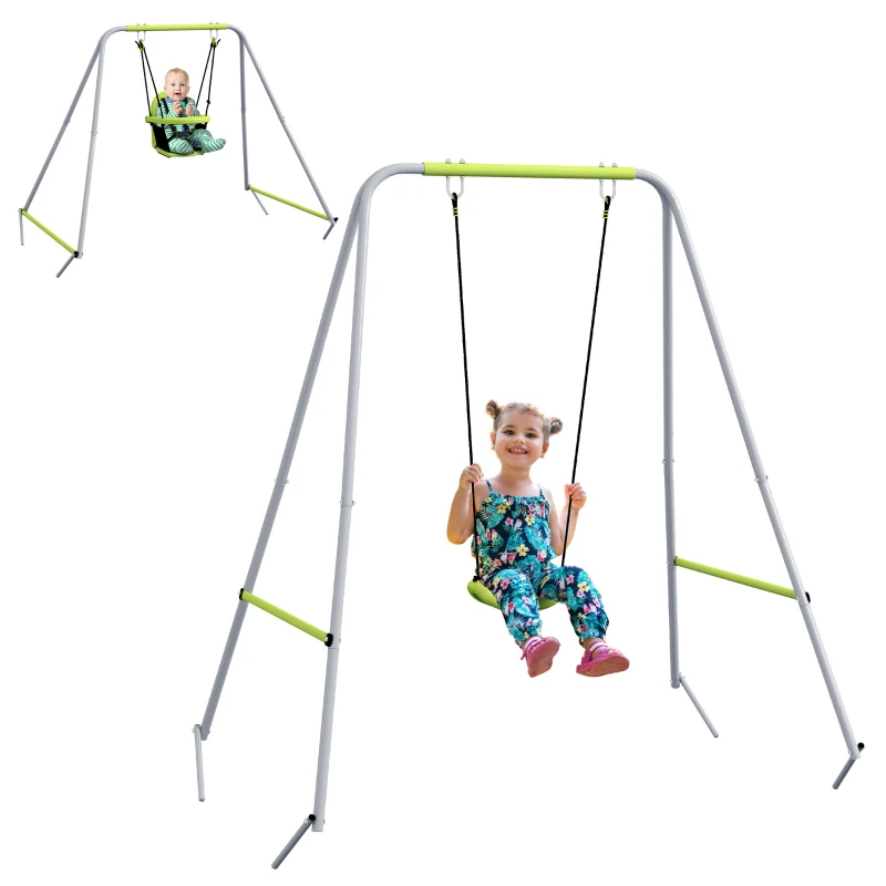 Outsunny Balanço Portátil Balanço 2 em 1 para Bebê Cinto de Segurança de 5 Pontos Interior Exterior Verde