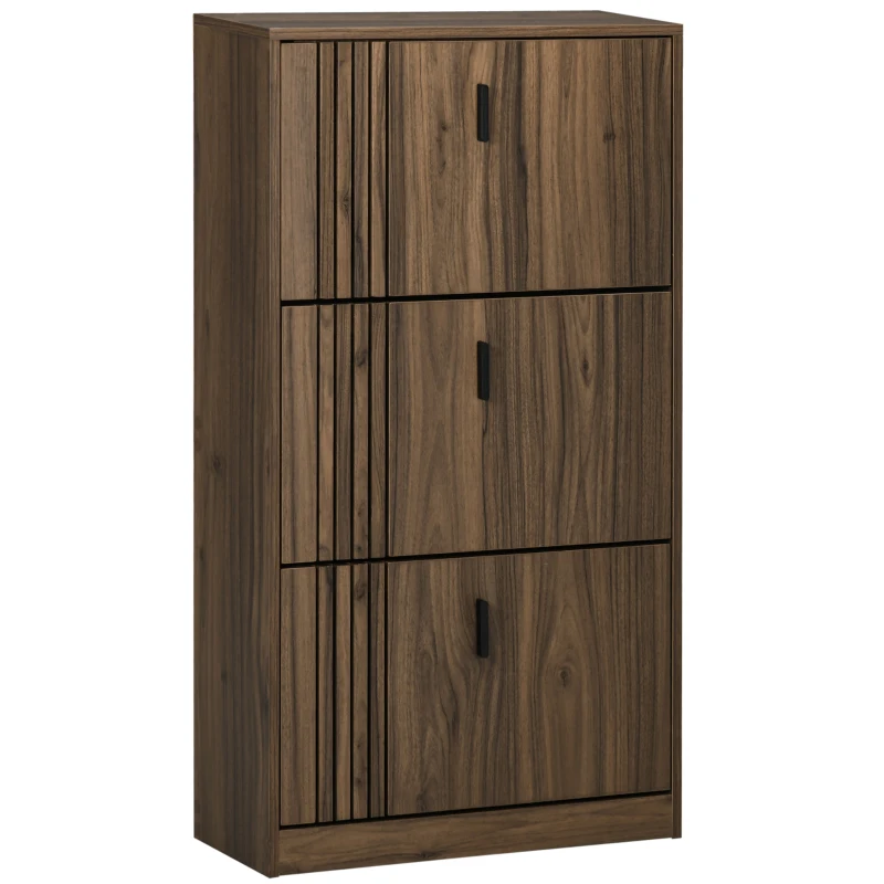 HOMCOM Móvel de Sapatos com 3 Abas 18 Pares Grande Capacidade para Entrada Corredor Sala 63x24x117 cm Noz Escura