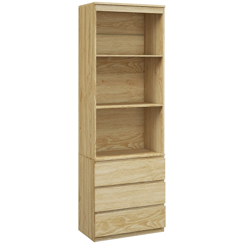HOMCOM Estante Alta de 180 cm com 3 Prateleiras e 3 Gavetas 60x35x180 cm Painéis de Partículas Efeito Madeira
