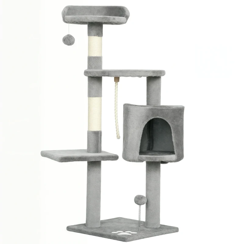 Pawhut Árvore de Gatos Multi Equipada Arranhadores Arranhões Plataformas Ninho Corda Brinquedos 40x40x114 cm Cinza