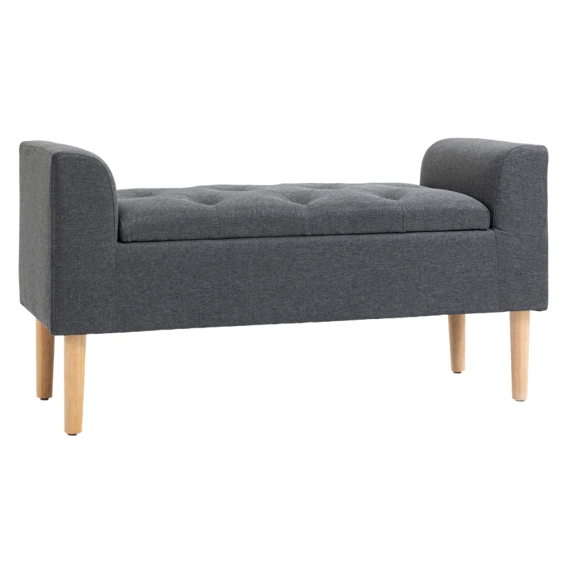 HOMCOM Banco Baú de Armazenamento Capitonê Banquinho com Braços Banco de Armazenamento Carga 130 Kg 116x44x58 cm Cinza Escuro