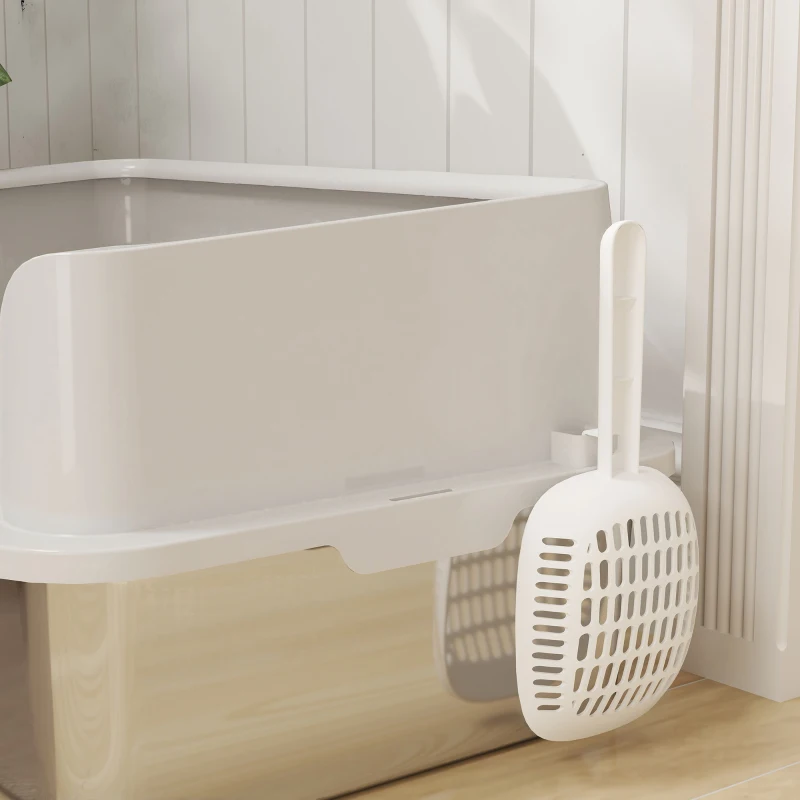 Pawhut Caixa de Areia para Gatos Caixa de Areia em Aço Inoxidável com Lados Altos Pá Limpeza Fácil 60x40x28 cm Cinza Claro