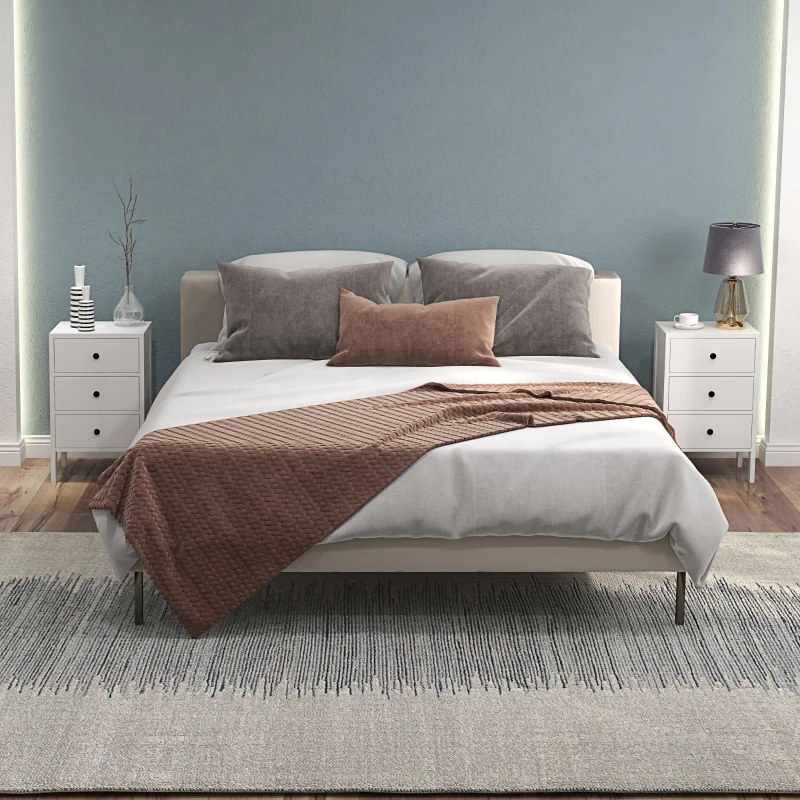 HOMCOM Conjunto de 2 Mesas de Cabeceira Mesas Auxiliares 3 Gavetas para Quarto em Madeira 40x30x64 cm Branco