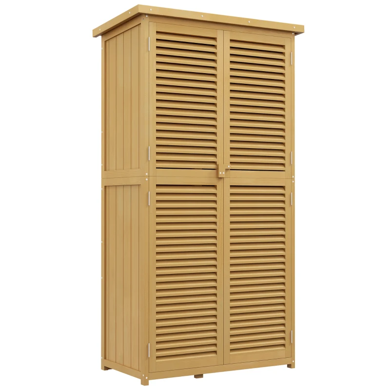 Outsunny Armário de Jardim em Madeira com 4 Prateleiras e Porta de Persiana 87x46,5x160 cm Amarelo e Verde
