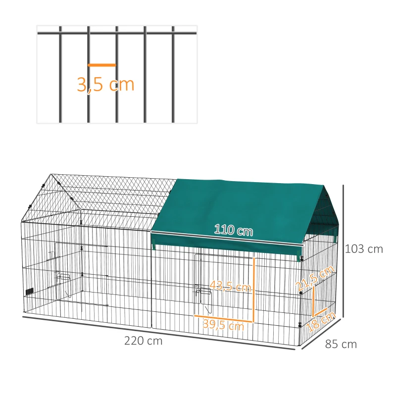 Pawhut Parque Cercado Modular de Aço com Capa para Coelhos Roedores Pequenos Animais Interiores Exteriores 220x85x103 cm