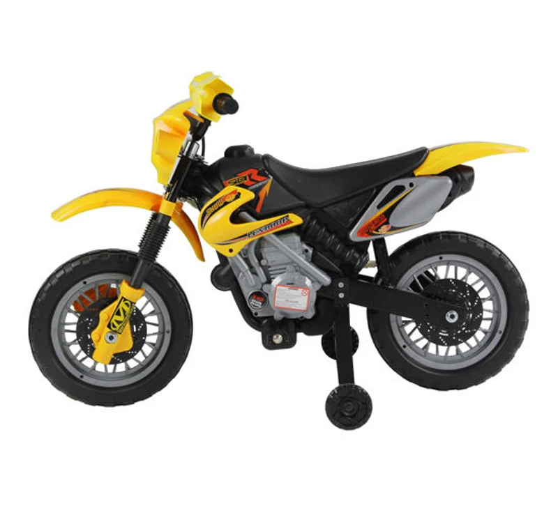 HOMCOM Moto Elettrica para Crianças 3 Anos e Mais Moto Cross com Rodas Auxiliares Bateria 6V Velocidade 2,5Km/h 102x53x66 cm Amarelo