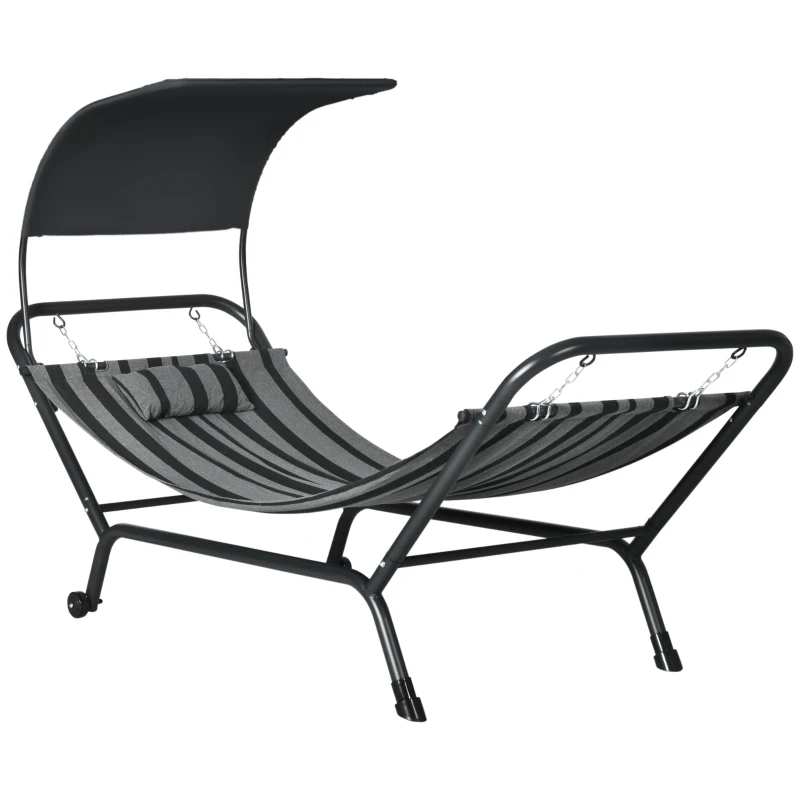 Outsunny Espreguiçadeira de Sol Espreguiçadeira em Aço e Poliéster com Toldo Almofada e Rodas 240x92x148 cm
