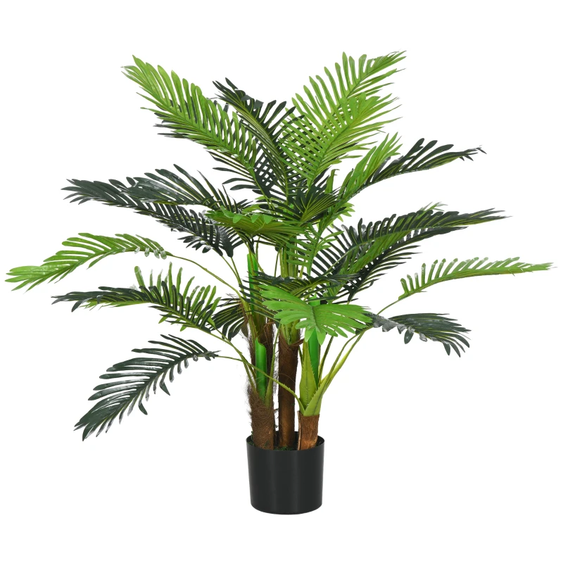 HOMCOM Palmeira Artificial 1 m Ramos Realistas Planta de decoração Plástico com Vaso Marrom Verde
