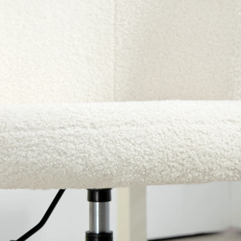 HOMCOM Cadeira de Escritório Ergonómica Assento Giratório Altura Ajustável Capacidade 120 Kg Revestimento Tecido Bouclé Branco
