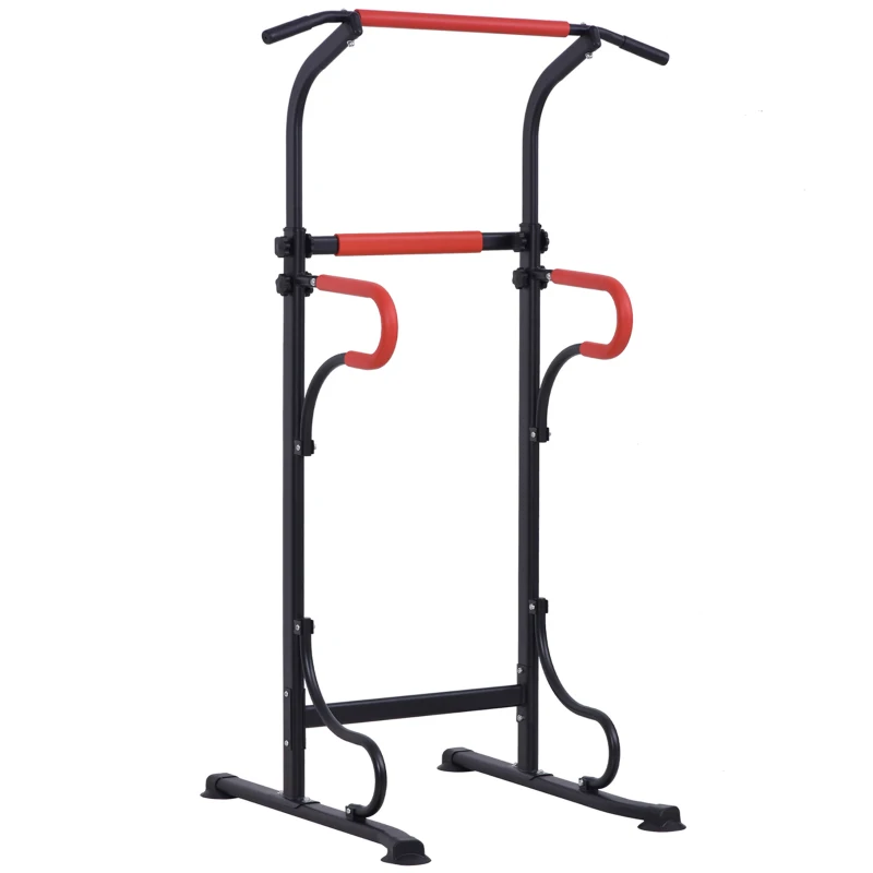 HOMCOM Barra de Tração Power Tower Estação de Fitness Multifuncional com Altura Ajustável 171-219 cm Preto Vermelho