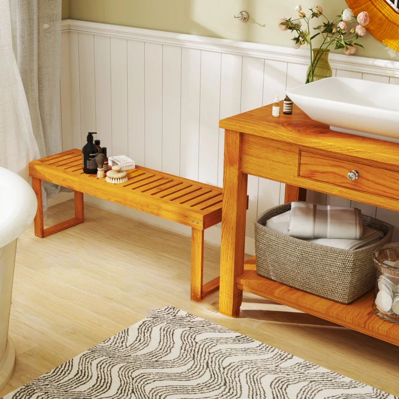 Outsunny Banco de Jardim Banco em Madeira de Pinho 2 Lugares Banquinho de Jardim Assento em Ripas 132x34x43 cm Madeira Natural