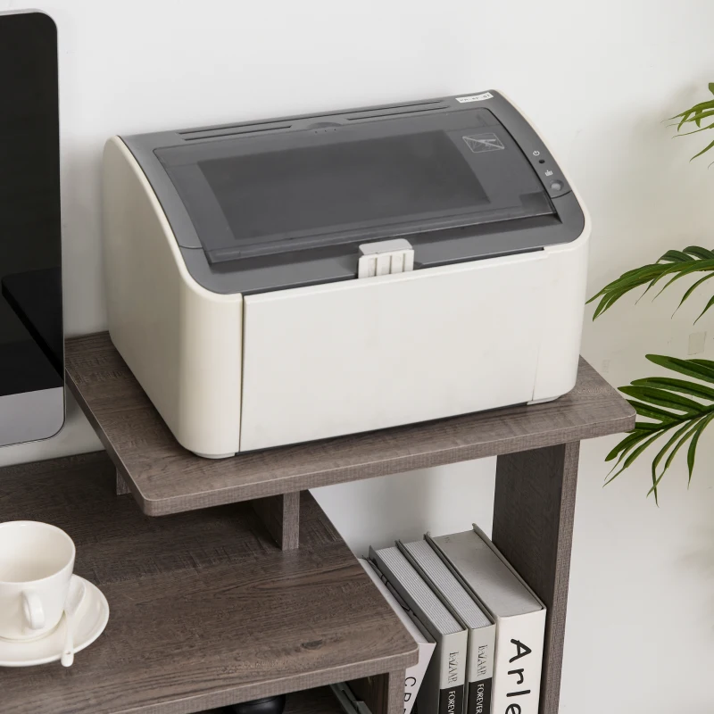 HOMCOM Mesa de Computador Multimídia com Estantes Prateleiras Teclado Cesto Preto Painéis de Partículas Cinza