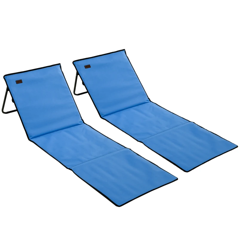 Outsunny Conjunto de 2 Tapetes de Praia Acolchoado Encosto Reclinável Multi Posições Bolsa de Transporte Incluída Aço Poliéster Azul