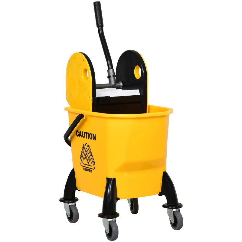 HOMCOM Carrinho de Limpeza Balde de Limpeza com Dispositivo de Torção 26 Litros Amarelo 44x36x90 cm