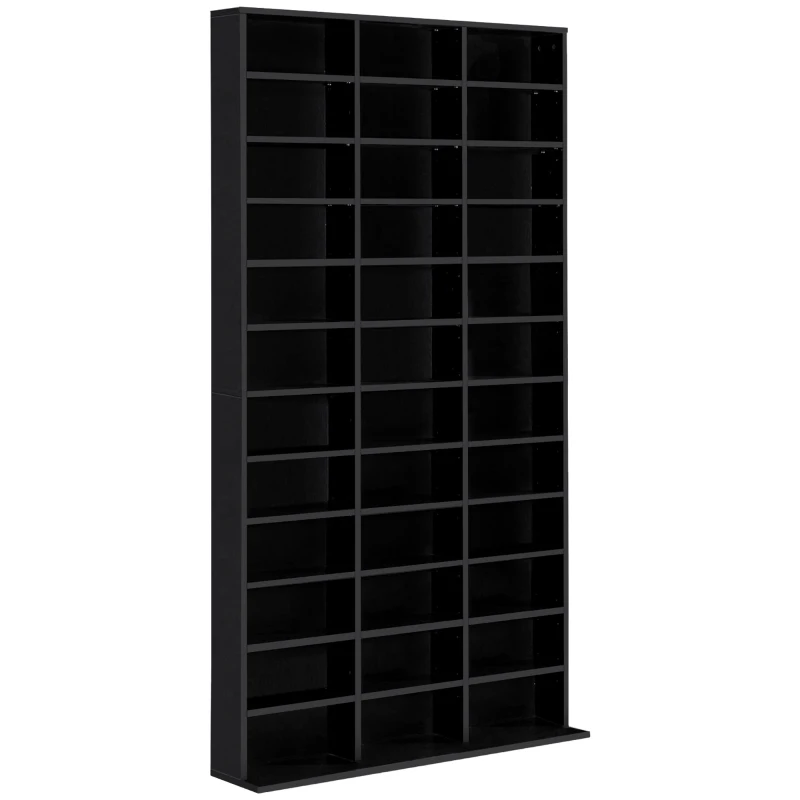 HOMCOM Estante de Armazenamento CD/DVD Móvel de Armazenamento 1116 CDs 36 Compartimentos Ajustáveis em Altura 102x24x195 cm Preto