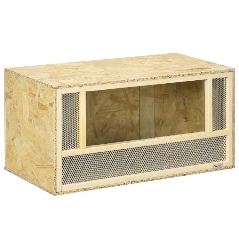 Pawhut Terrário em Madeira Osb para Répteis e Anfíbios com Porta deslizante em Vidro 80x40x40 cm Natural