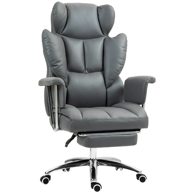 HOMCOM Cadeira de Escritório Ergonômica Acolchoada com Apoio para Os Pés Encosto Ajustável Rotação 360° Cinza Escuro