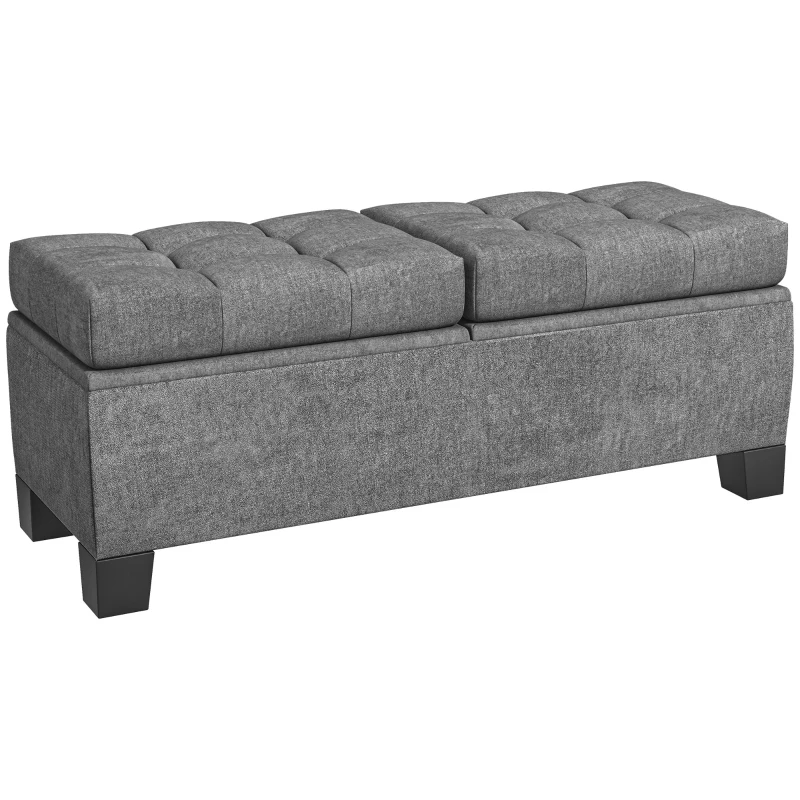 HOMCOM Bancode Arrumação em Tecido com Estofamento Capitonê 116x41x47 cm Cinzento