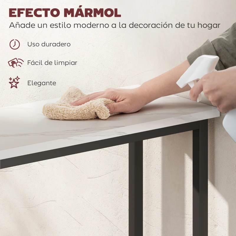 HOMCOM Consola Recibidor Estrecha con Superficie con Efecto Mármol y Marco de Metal 75x24x76 cm Blanco y Negro