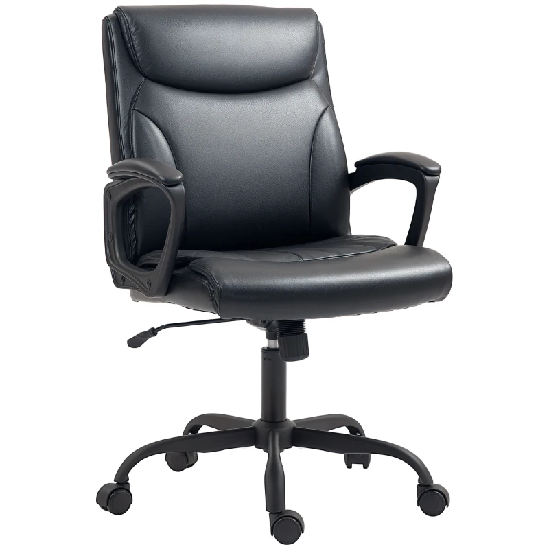 HOMCOM Cadeira de Escritório Cadeira com Altura Ajustável Função de Balanço Rodízios Giratórios 60x68x95,5-105 cm Preto