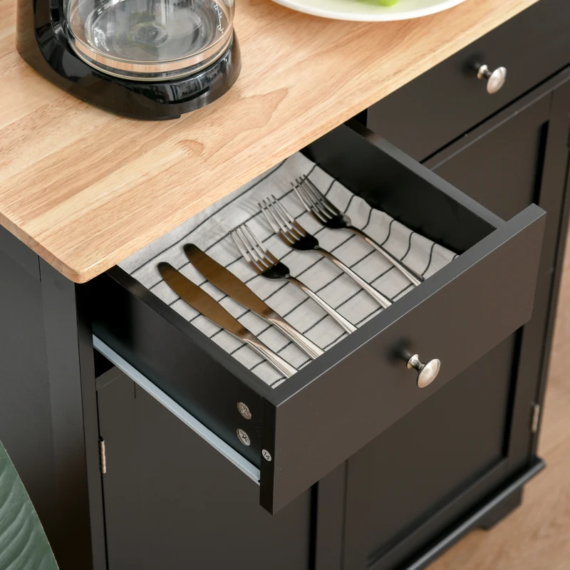 HOMCOM Móvel de Armazenamento Buffet Sala com Armários 2 Gavetas e Prateleiras Ajustáveis 68x40,3x85 cm Preto e Madeira Natural