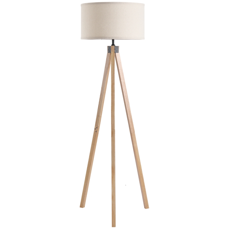 HOMCOM Candeeiro de Pé Estilo Escandinavo 40 W Máx. 45x45x152 cm Madeira de Pinho Linho Bege