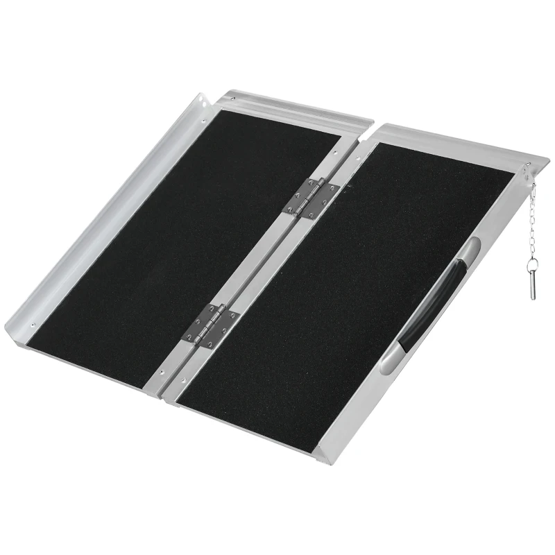 HOMCOM Rampa de Cadeira de Rodas Rampa de Carregamento Rampa de Acesso Antiderrapante Dobrável com Bordas de Segurança Prateado Preto