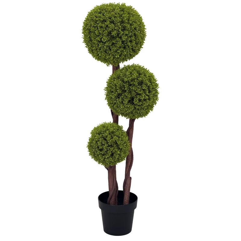 HOMCOM Planta de Buxo Artificial com 3 Esferas com Vaso Incluído e Fundo Reforçado Altura 115 cm