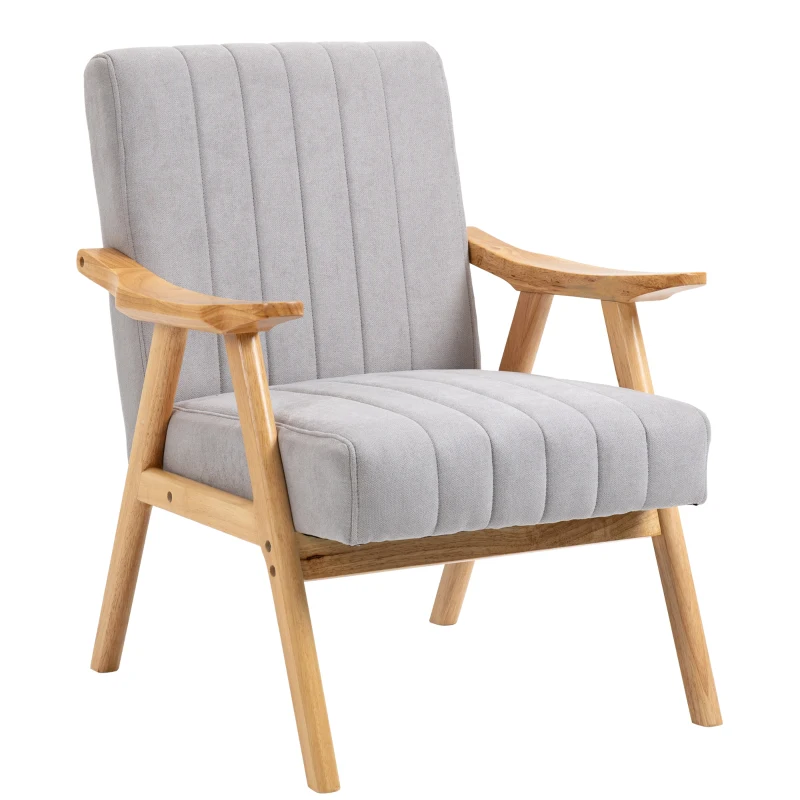 HOMCOM Poltrona em estilo Escandinavo Material Semelhante a Veludo Madeira Maciça 68x74x82 Natural Cinza