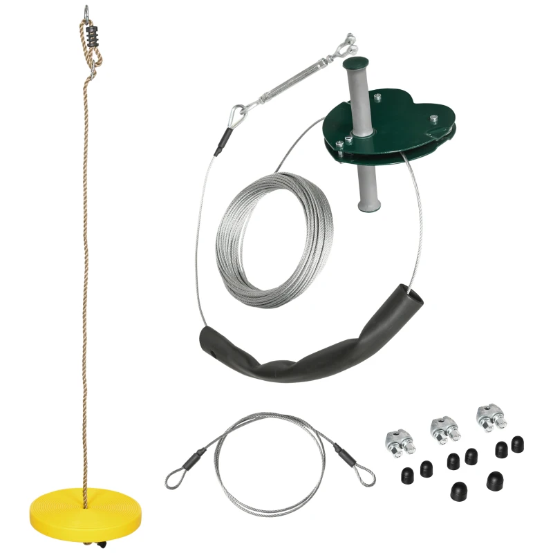 Outsunny Kits de Tirolesas para Crianças 6-10 Anos Pega Antiderrapante Corda Ajustável Dispositivo de Proteção de Árvore