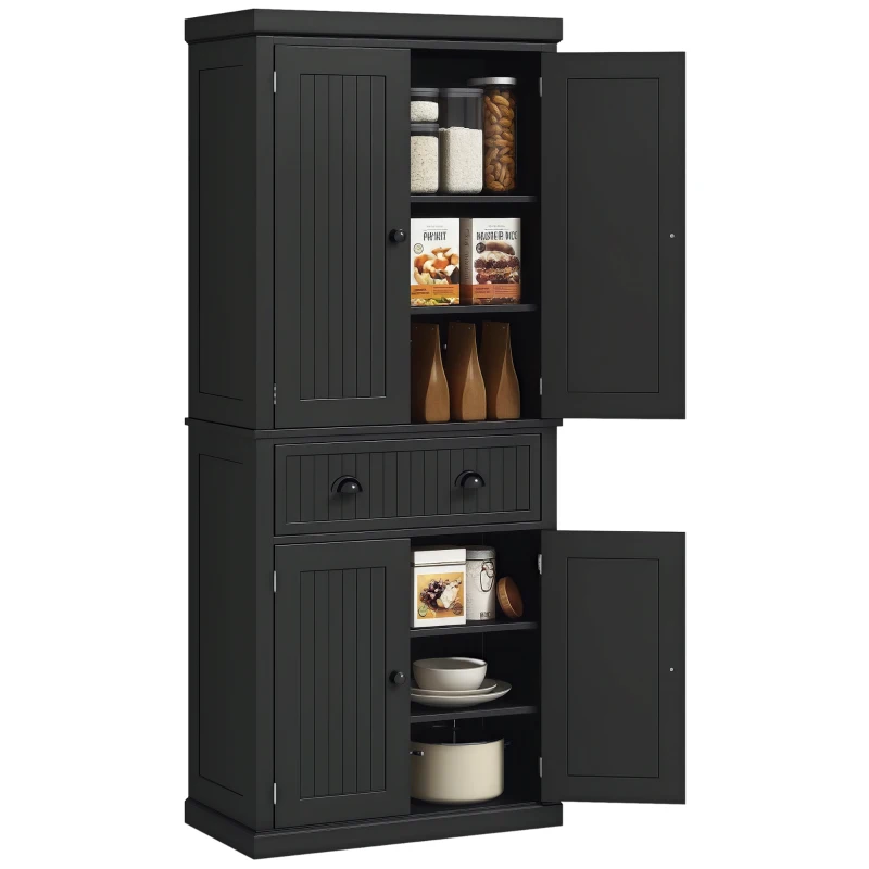 HOMCOM Armário de Cozinha Buffet Cozinha Multi Armazenamento Prateleiras Ajustáveis 4 Portas e Grande Gaveta 76,2x40,2x183 cm Preto
