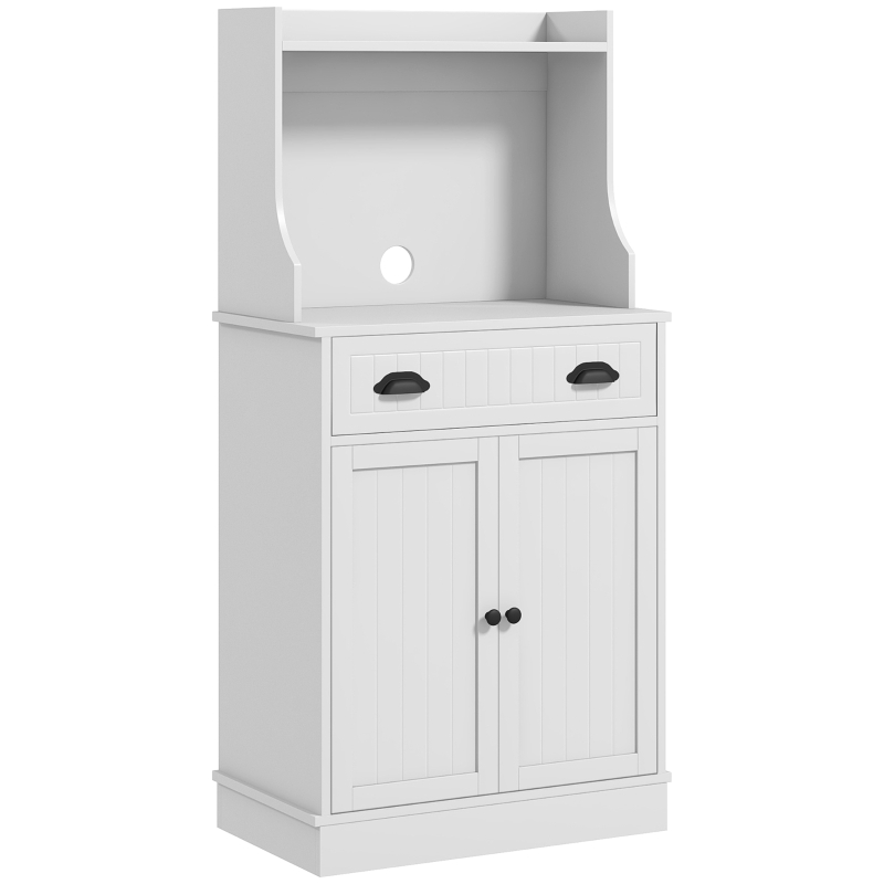 HOMCOM Móvel Armário Micro Ondas para Cozinha com Espaço Aberto 1 Gaveta e Armário 2 Portas 61x35x125,4 cm Branco