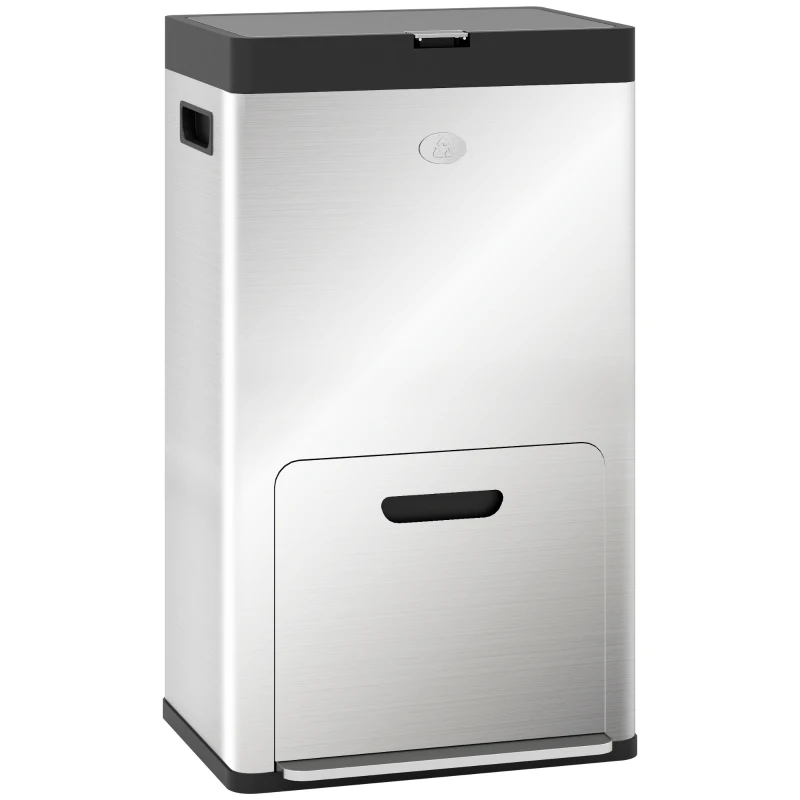 HOMCOM Cesto de Lixo de 3 Compartimentos de 56L com Suporte para desodorizante em Aço e PP 45,7x35,8x76 cm Prateado