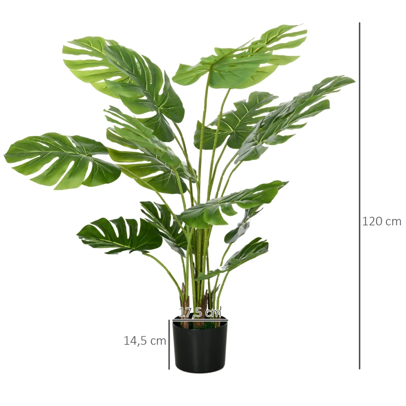 HOMCOM Planta Artificial Realista Monstera deliciosa 1 Vaso e Terra de Cimento 17,5x17,5x120 cm Verde
