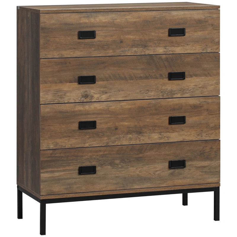 HOMCOM Cômoda 4 Gavetas Móvel de Arrumação estilo Industrial Pés de Metal Preto 80x39x95 cm
