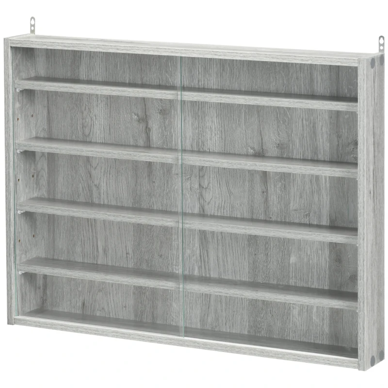 HOMCOM Vitrine de Parede para Objetos de Coleção 5 Prateleiras Ajustáveis em Altura e 2 Portas de Correr 80x9,5x60 cm Cinza