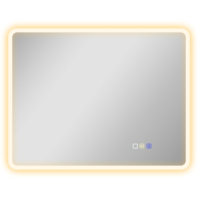 HOMCOM Espelho de Casa de Banho LED Bluetooth 70x90 cm Interruptor Tátil Luz Ajustável 3 Cores Anti Embaciamento Memória Prateado