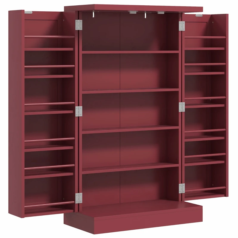 HOMCOM Armário Móvel de Cozinha despenseiro 2 Portas com 5 Prateleiras e 12 Porta Temperos 60x30x104 cm Vermelho