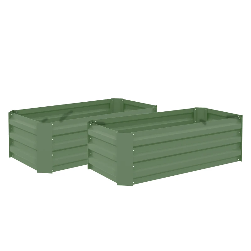 Outsunny Conjunto de 2 Canteiros de Jardim 100x50x30 cm Chapa de Aço Ondulada Verde