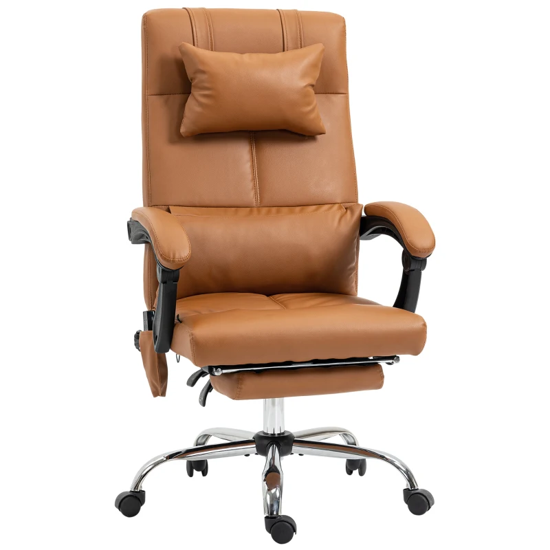Vinsetto Cadeira de Escritório com Massagem e Aquecimento com Apoio para Os Pés e Têtière em Rodízios Revestimento Sintético Marrom
